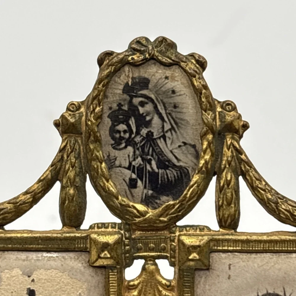 Antique German Gilt Brass Miniature Devotional Alter Frame 2.5